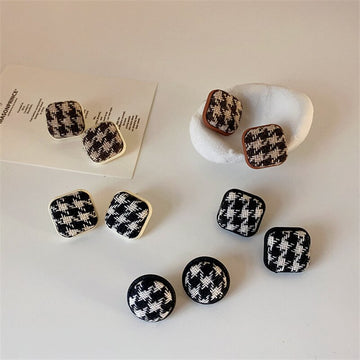 Autumn/winter New Fashion Korean Geometric Round Square Houndstooth Woolen Cloth Earrings For Women Girls Personality Jewelry daiiibabyyy